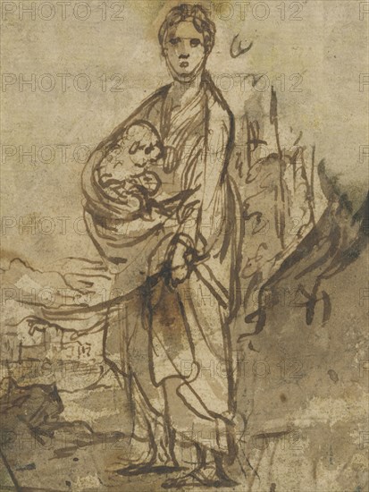 Saint Agnes, recto, Figure Studies, verso, Adam Elsheimer, German, 1578 - 1610, Germany; about 1605; Pen and brown ink