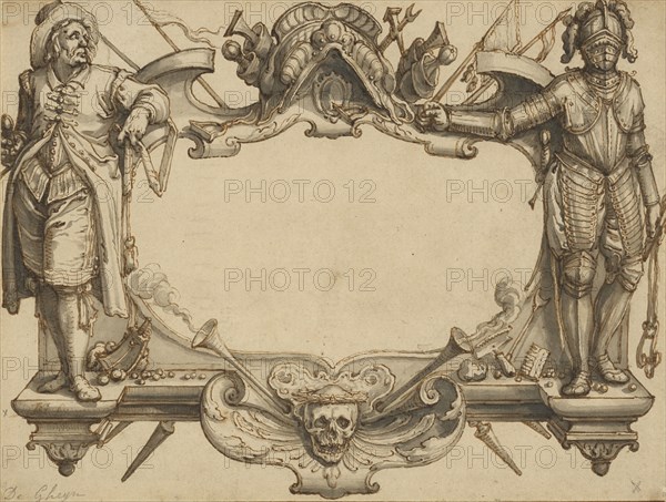 Design for a Title Page; Jacques de Gheyn II, Dutch, 1565 - 1629, Holland; 1598 - 1599; Pen and brown ink, brush with gray wash