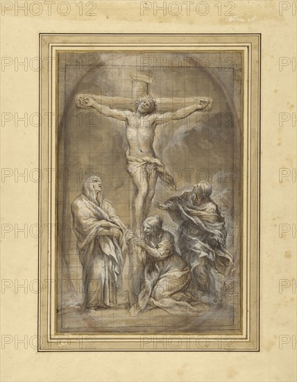 Christ on the Cross with the Virgin Mary, Mary Magdalene, and Saint John; Pietro da Cortona, Italian, 1596 - 1669, Italy