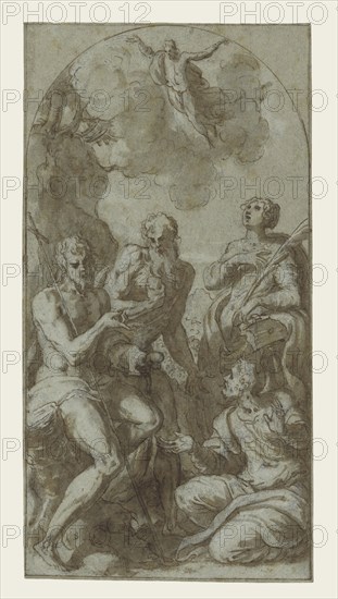 Christ the Savior above Saints John the Baptist, Jerome, Catherine, and Thomas; Giuseppe Porta, Giuseppe Salviati, Italian