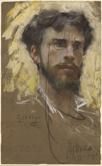 Self-Portrait; Francesco Paolo Michetti, Italian, 1851 - 1929, 1877; Pastel and gouache; 45.7 × 28.6 cm, 18 × 11 1,4 in
