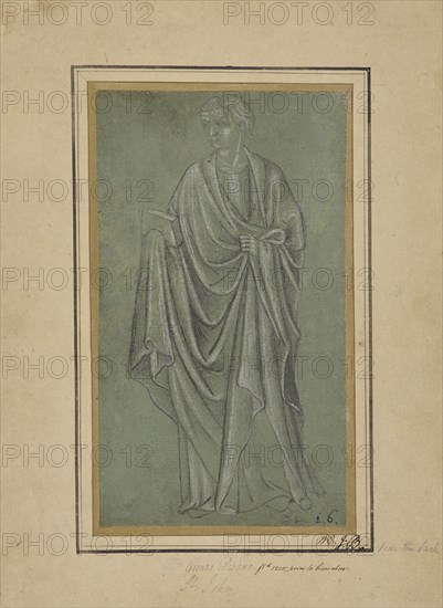 A Draped Figure Holding a Book; North or Central Italian School; about 1380; Point of the brush, heightened with white gouache