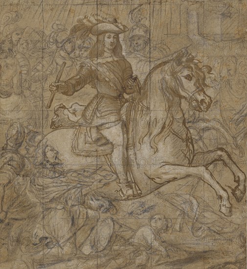 Equestrian Portrait of Don Juan José of Austria; José Ximénez Donoso, Spanish, about 1632 - 1690, about 1660 - 1680; Brown ink