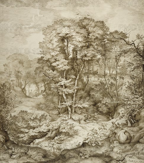 Landscape with Forest Chapel; Heinrich Johann Gärtner, German, 1828 - 1909, Germany; 1847; Pen and dark brown ink with graphite