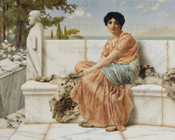 Reverie; John William Godward, English, 1861 - 1922, 1904; Oil on canvas; 58.4 × 73.7 cm, 23 × 29 in