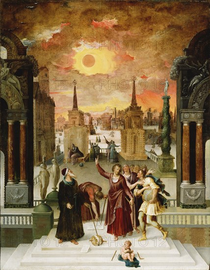 Dionysius the Areopagite Converting the Pagan Philosophers; Antoine Caron, French, 1521 - 1599, 1570s; Oil on panel