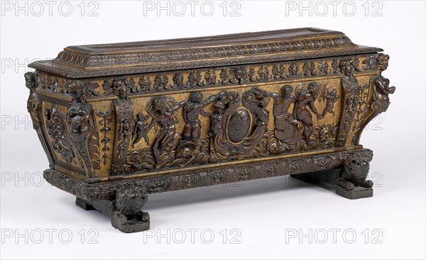 Cassone; Milan, Lombardia, Italy; second half of 16th century; Parcel-gilt walnut; 74 × 167 × 61.3 cm