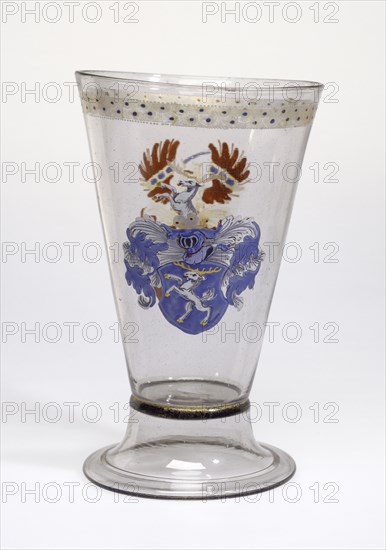 Beaker with Arms of Schiltl, Portner von Theuern; Bavaria, possibly, Southern Germany, Germany; 1586; Free-blown colorless