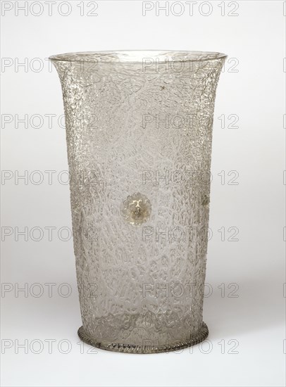 Ice-glass Beaker; Façon de Venise, Netherlands; late 16th or early 17th century; Free-blown colorless, slightly green, glass