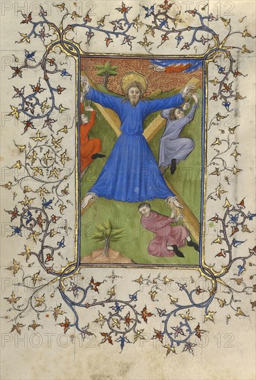 The Martyrdom of Saint Andrew; Paris, or, France; about 1410; Tempera colors, gold leaf, gold paint, and ink on parchment; Leaf
