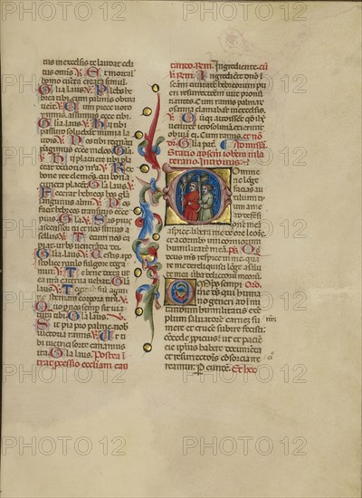 Initial D: Two Children Carrying Palm Branches; Master of the Brussels Initials, Italian, active about 1389 - 1410, Bologna