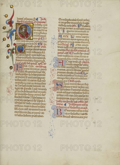 Initial C: Saint Lawrence; Master of the Brussels Initials, Italian, active about 1389 - 1410, Bologna, Emilia-Romagna, Italy