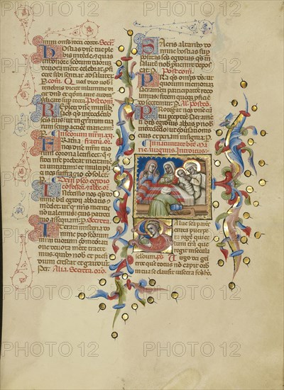 The Birth of the Virgin; Initial S: The Virgin Reading; Master of the Brussels Initials, Italian, active about 1389 - 1410