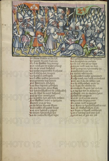 Gideon Attacking the Midianites at Night; Regensburg, Bavaria, Germany; about 1400 - 1410; Tempera colors, gold, silver paint