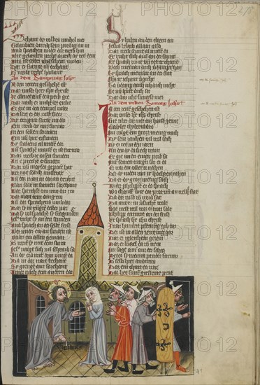 Christ and the Woman Taken in Adultery; Regensburg, Bavaria, Germany; about 1400 - 1410; Tempera colors, gold, silver paint