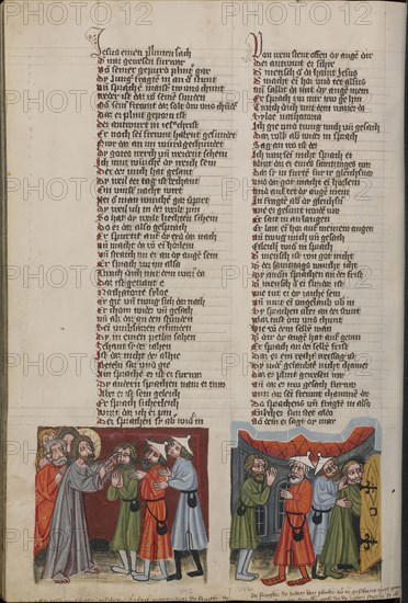 The Healing of the Blind; The Healed Man before the Israelites; Regensburg, Bavaria, Germany; about 1400 - 1410; Tempera colors