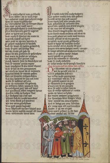 The Consultation of the Pharisee; Regensburg, Bavaria, Germany; about 1400 - 1410; Tempera colors, gold, silver paint, and ink