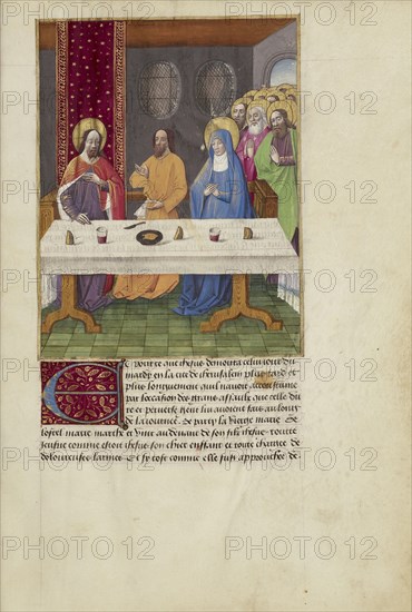 Judas Seated at a Table between Christ and the Virgin; Master of Guillaume Lambert and workshop, French, active about 1475