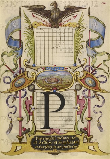 Guide for Constructing the Letter P; Joris Hoefnagel, Flemish , Hungarian, 1542 - 1600, Vienna, Austria; about 1591 - 1596