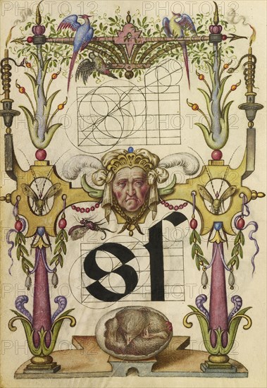 Guide for Constructing the Letter s; Joris Hoefnagel, Flemish , Hungarian, 1542 - 1600, Vienna, Austria; about 1591 - 1596