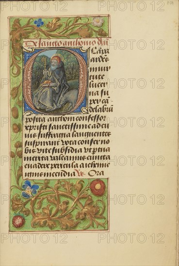 Initial O: Saint Anthony Abbot; Master of the Dresden Prayer Book or workshop, Flemish, active about 1480 - 1515, Bruges