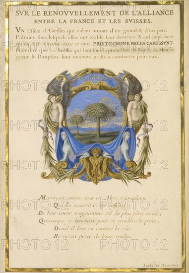 Escutcheon with a Landscape; Jacques Bailly, French, 1634 - 1679, Paris, France; about 1663 - 1668; Gouache and gold