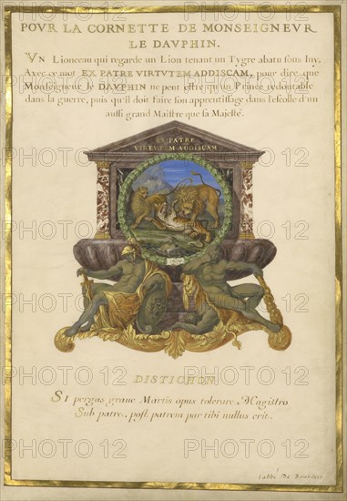 Escutcheon with a Lion Attacking a Cheetah; Jacques Bailly, French, 1634 - 1679, Paris, France; about 1663 - 1668; Gouache