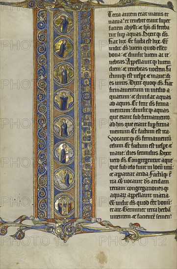 Initial I: Scenes of the Creation of the World and the Crucifixion; Lille, probably, France; about 1270; Tempera colors, black