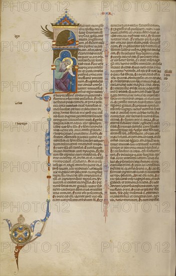 Initial I: Saint Mark with His Symbol; Bologna, Emilia-Romagna, Italy; about 1280 - 1290; Tempera colors, gold leaf, and ink