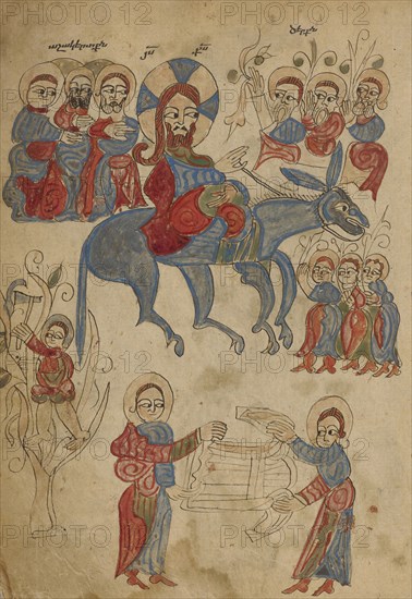 The Entry into Jerusalem; Lake Van, Turkey; 1386; Black ink and watercolors on paper bound between wood boards