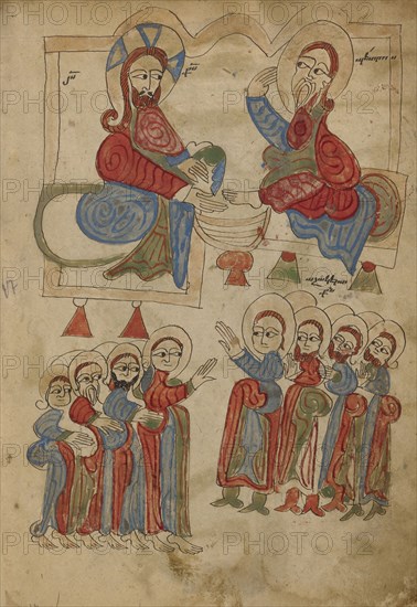 Christ Washing the Apostles' Feet; Lake Van, Turkey; 1386; Black ink and watercolors on paper bound between wood boards