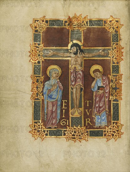 The Crucifixion; Beauvais, probably, France; first quarter of 11th century; Tempera colors, gold, silver, and ink on parchment