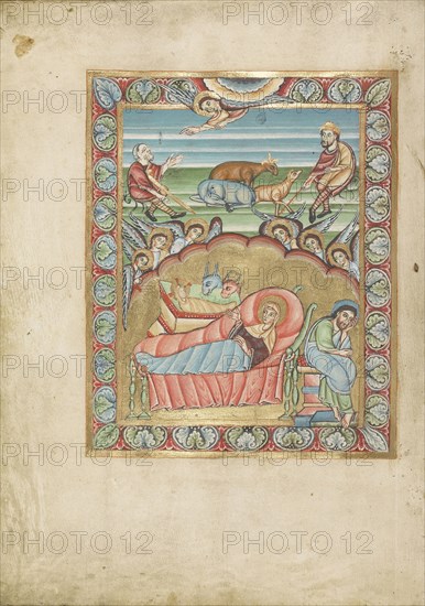 The Nativity; Mainz, Germany; about 1025 - 1050; Tempera colors and gold on parchment; Ms. Ludwig V 2, fol. 18v