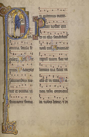 Initial P: A Priest and a Ministrant before an Altar; Lyon, France; begun after 1234 - completed before 1262; Tempera colors