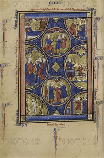 Scenes from the Life of Joseph; Paris, France; about 1250 - 1260; Tempera colors, gold leaf, and ink on parchment; Leaf