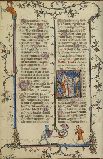 Initial C: Clerics Singing from a Choir Book; Paris, France; about 1320 - 1325; Tempera colors, gold leaf, and ink on parchment