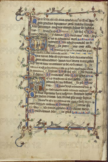 Initial D: The Crucifixion; Initial D: The Deposition; Northeastern France, France; about 1300; Tempera colors, gold leaf