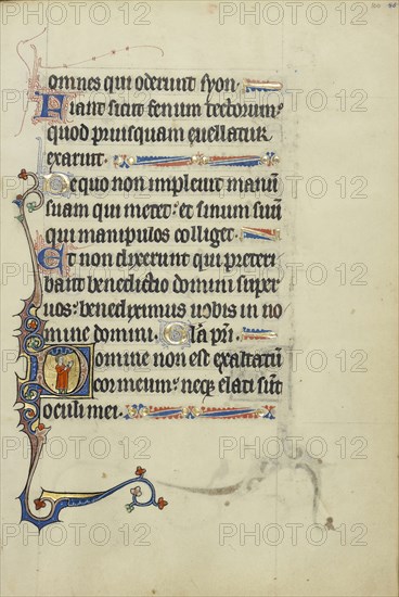 Initial D: A Young Man in Prayer; Northeastern France, France; about 1300; Tempera colors, gold leaf, and ink on parchment; Leaf