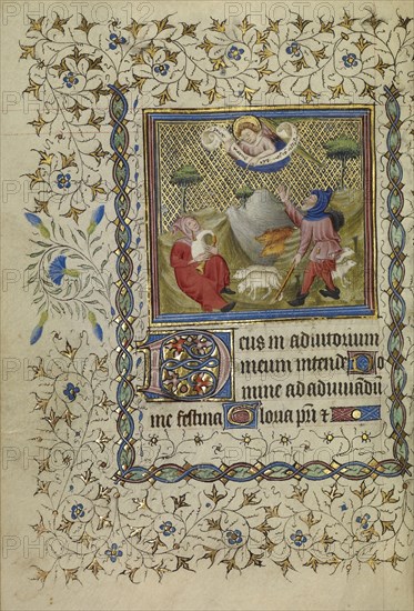 The Annunciation to the Shepherds; Paris, France; about 1400 - 1410; Tempera colors, gold leaf, gold paint, and ink on parchment
