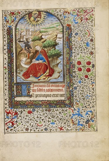 Saint John on the Island of Patmos; Workshop of the Bedford Master, French, active first half of 15th century, Paris, France