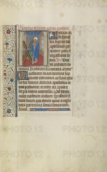 Saint Andrew; Workshop of Willem Vrelant, Flemish, died 1481, active 1454 - 1481, Bruges, Belgium; early 1460s; Tempera colors