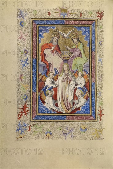 The Coronation of the Virgin by the Trinity; Brabant, possibly, Flanders, Belgium; after 1460; Tempera colors, gold leaf