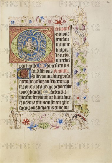 Initial G: The Christ Child Holding an Orb; Brabant, possibly, Flanders, Belgium; after 1460; Tempera colors, gold leaf