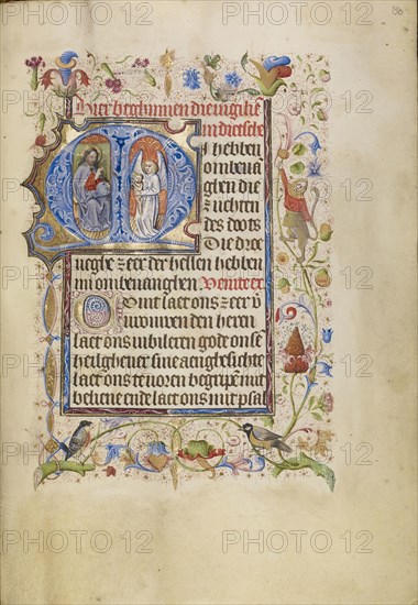 Initial M: An Angel Presenting a Soul to Christ as Judge; Brabant, possibly, Flanders, Belgium; after 1460; Tempera colors