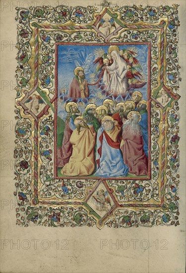 The Assumption of the Virgin and Saint Thomas Receiving the Virgin's Girdle; Naples, Campania, Italy; about 1460; Tempera colors