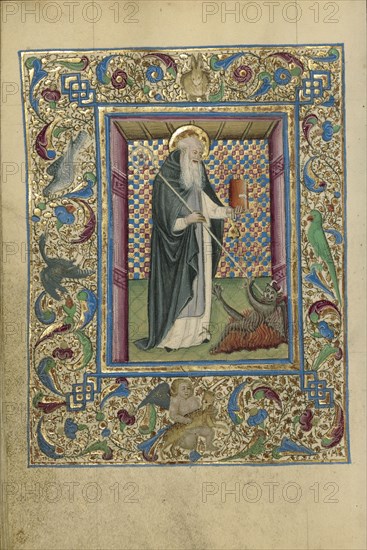 Saint Anthony Constraining a Devil; Naples, Campania, Italy; about 1460; Tempera colors, gold, and ink on parchment; Leaf
