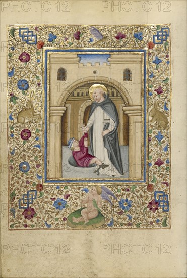 Saint Vincent Liberating a Man from Prison; Naples, Campania, Italy; about 1460; Tempera colors, gold, and ink on parchment