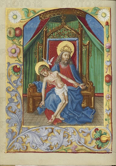 The Throne of Grace Trinity; Strasbourg, France; early 16th century; Tempera colors on parchment; Leaf: 13.5 x 10.5 cm