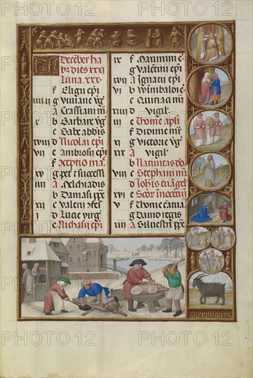 Slaughtering of Pigs; Zodiacal Sign of Capricorn; Workshop of the Master of James IV of Scotland, Flemish, before 1465 -
