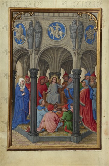 The Dispute in the Temple; Simon Bening, Flemish, about 1483 - 1561, Bruges, Belgium; about 1525 - 1530; Tempera colors, gold